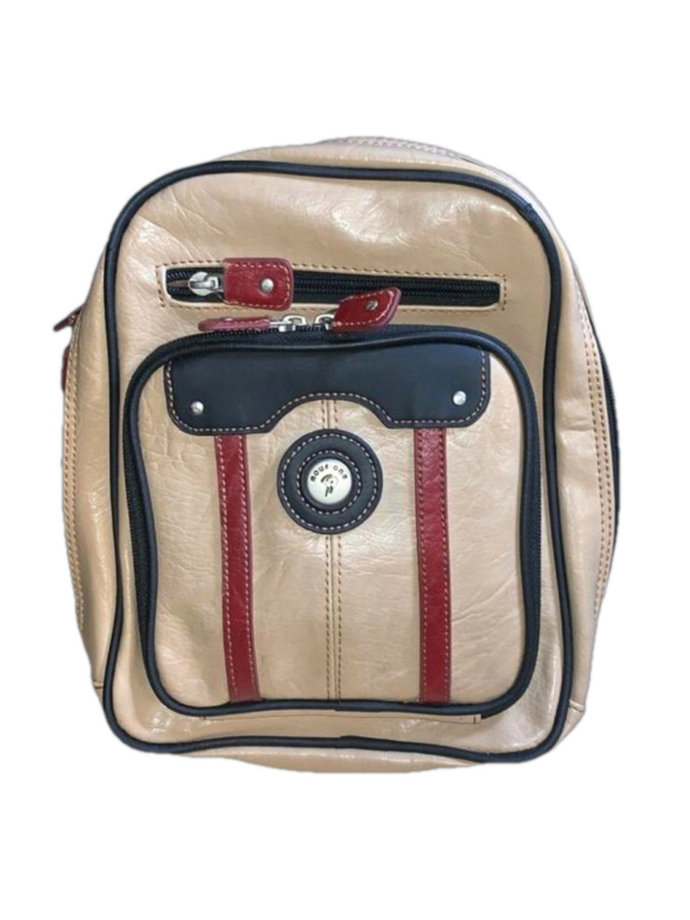 Mouflon women’s vinyl mini backpack/ shoulder bag beige, black and red
